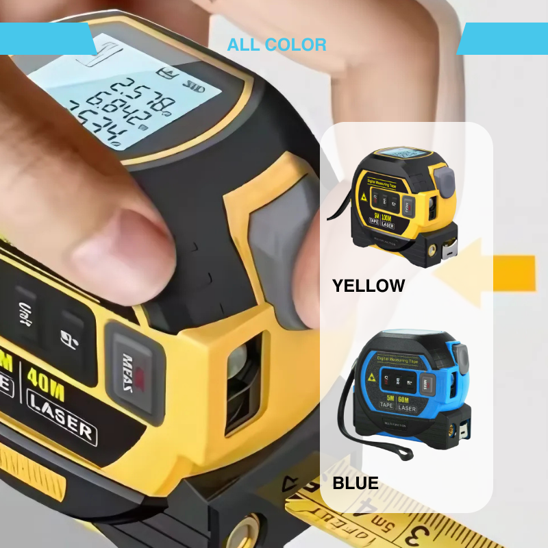 OST™ 3-in-1 Smart Laser Tape Measure – Cross-Line Laser with LCD Display & Data Storage.