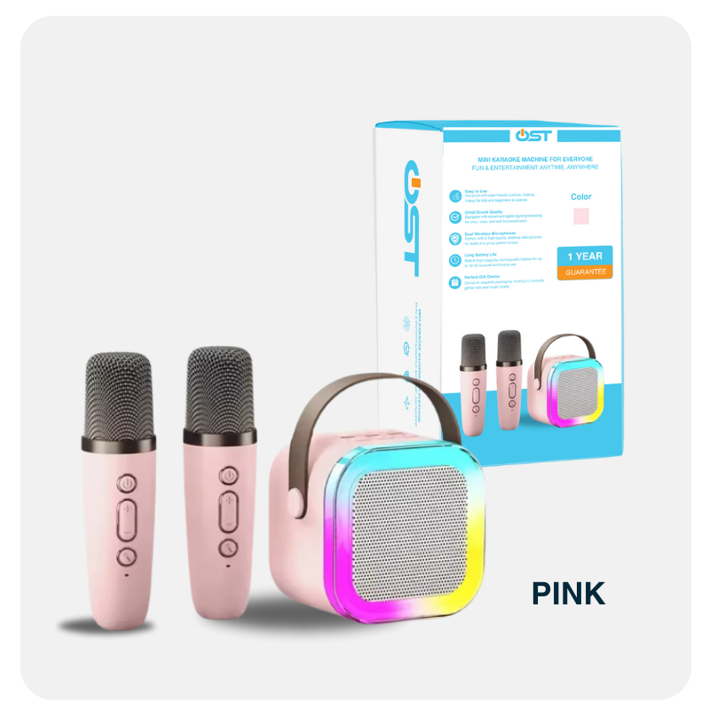 OST™ 2025 Mini Bluetooth Karaoke Machine for Kids & Adults – Dual Mics, LED Lights, Portable