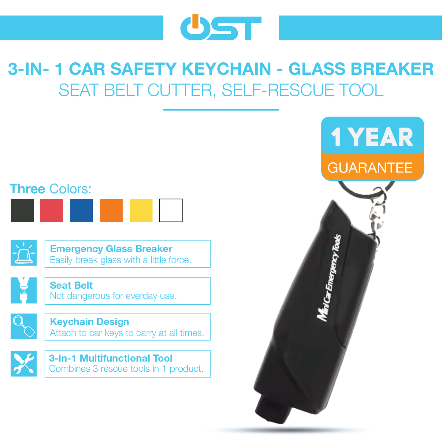 3-in-1 Emergency Window Breaker & Seatbelt Cutter