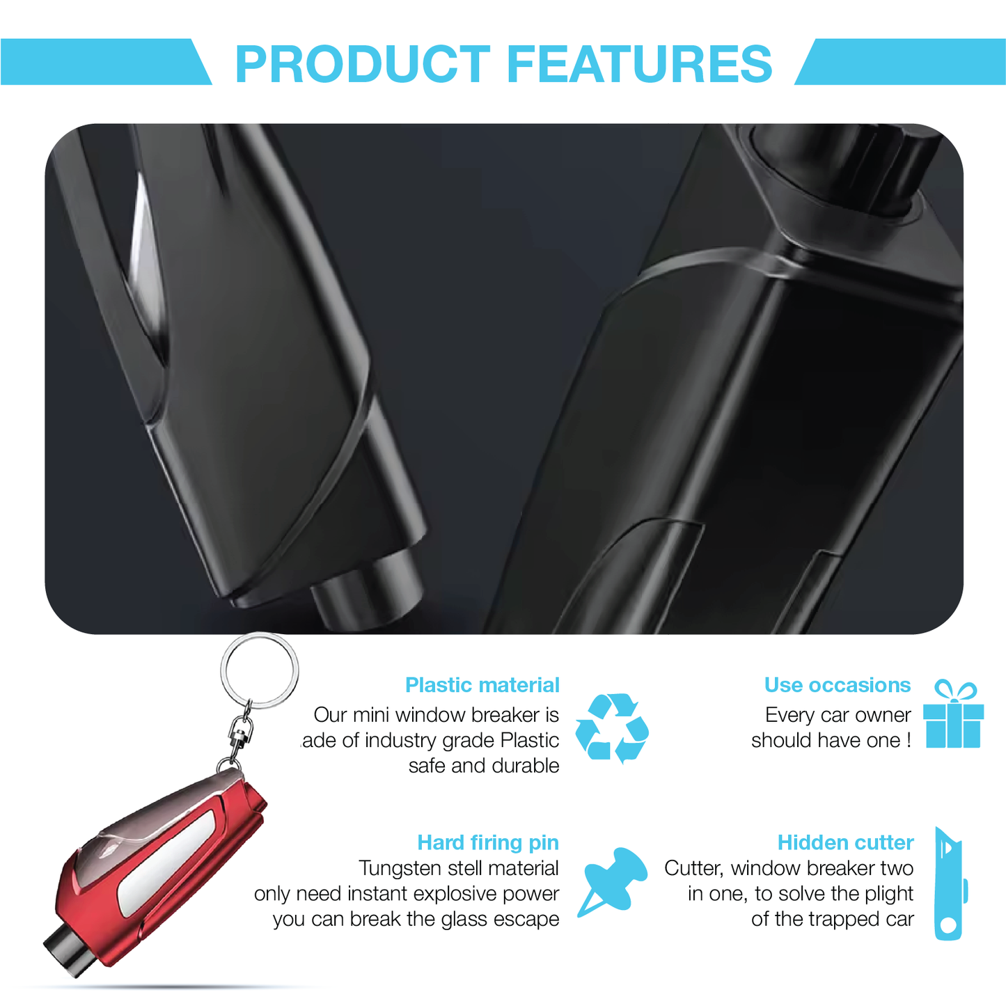 3-in-1 Emergency Window Breaker & Seatbelt Cutter