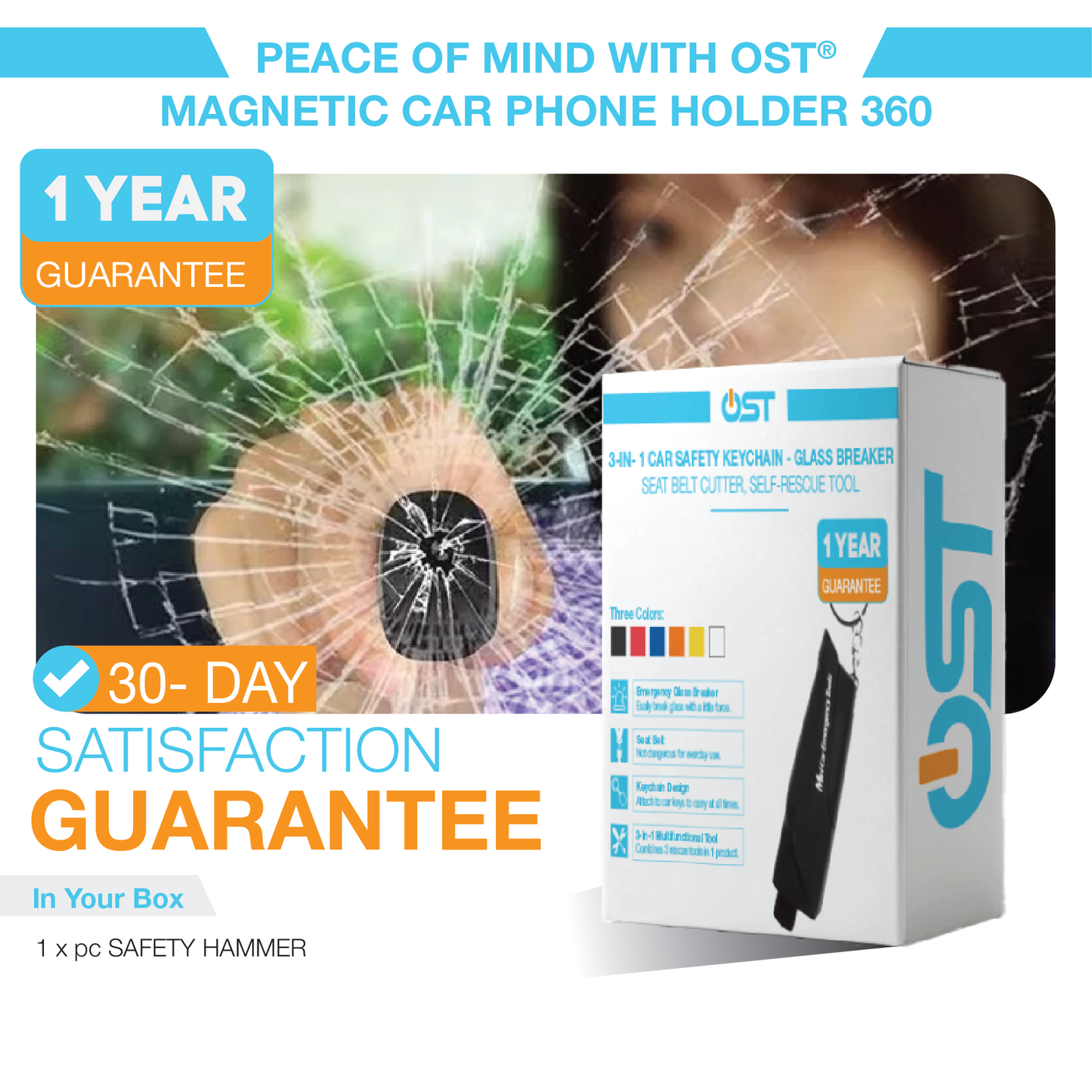 3-in-1 Emergency Window Breaker & Seatbelt Cutter